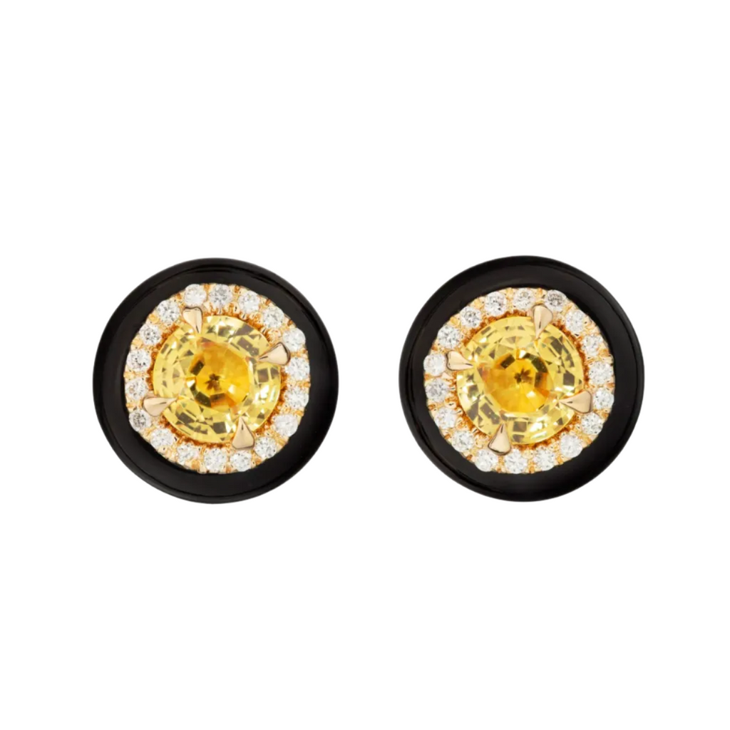 Yellow Sapphire - Onyx Stud Earrings