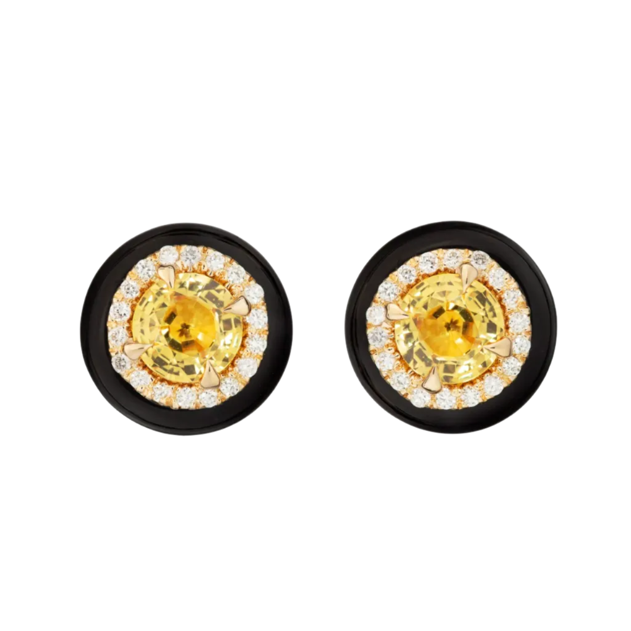 Yellow Sapphire - Onyx Stud Earrings