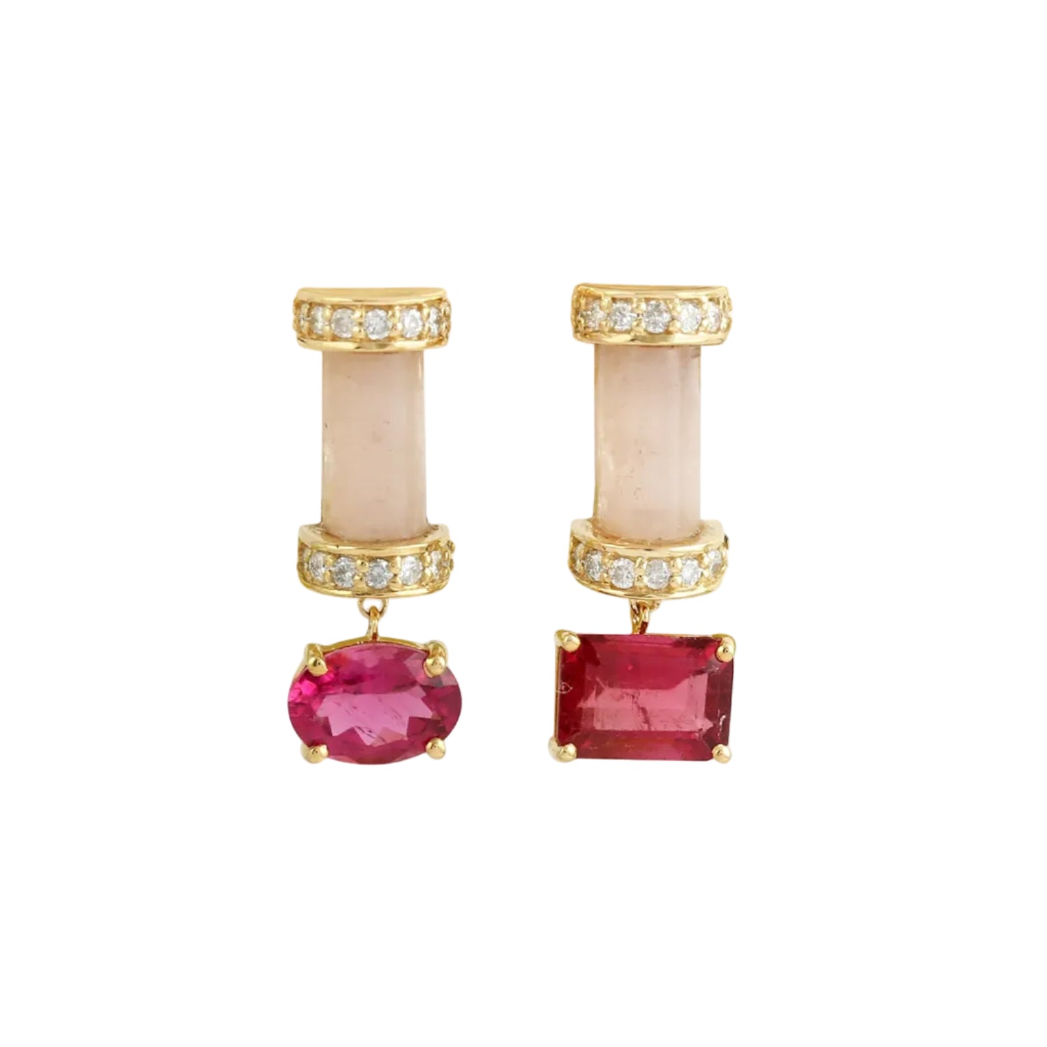 Opal and Tourmaline Dangle Earrings