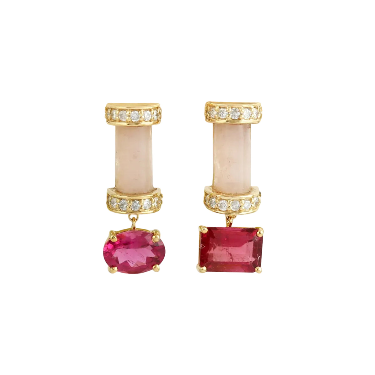 Opal and Tourmaline Dangle Earrings