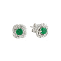 Emerald and Diamond Flower Post Earrings