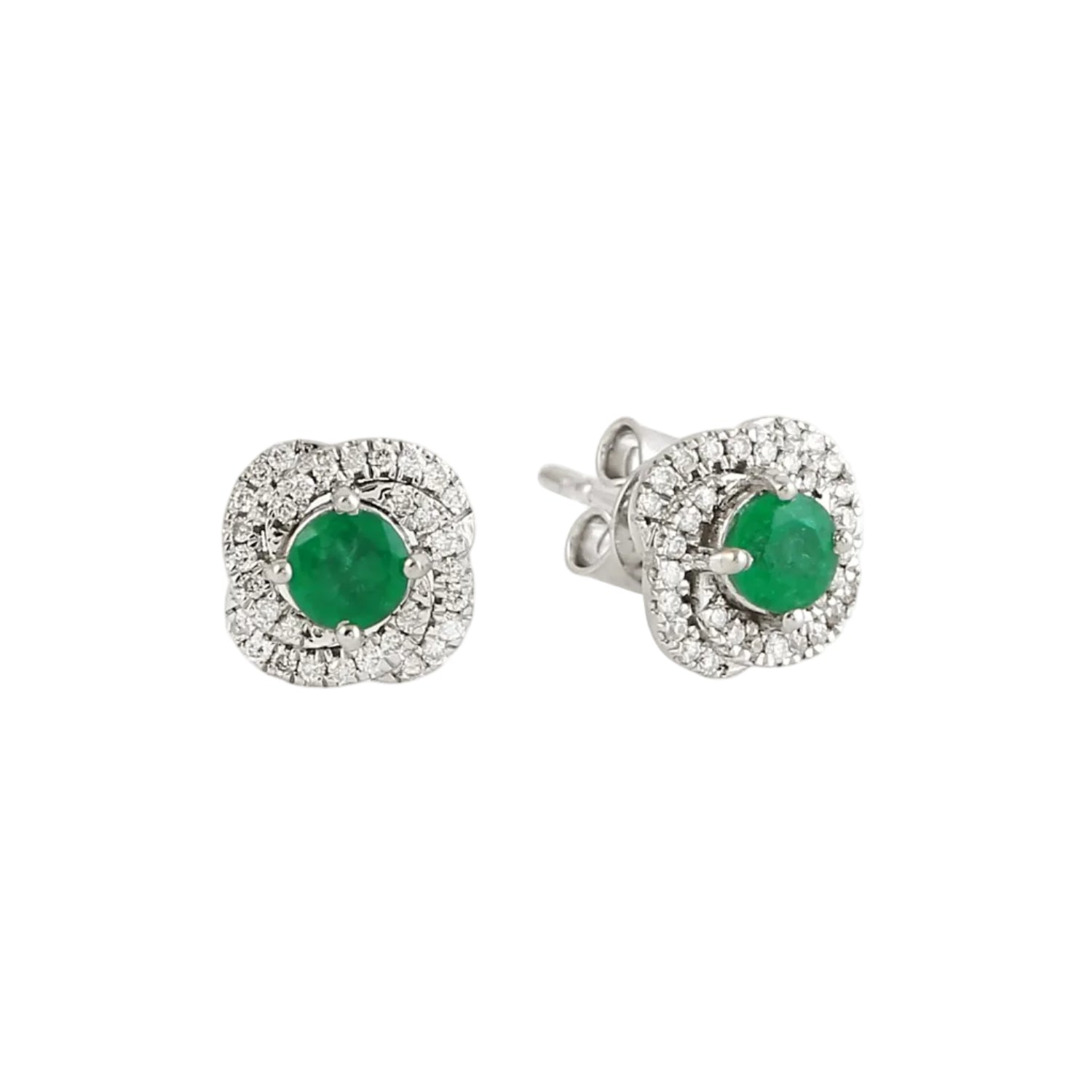 Emerald and Diamond Flower Post Earrings