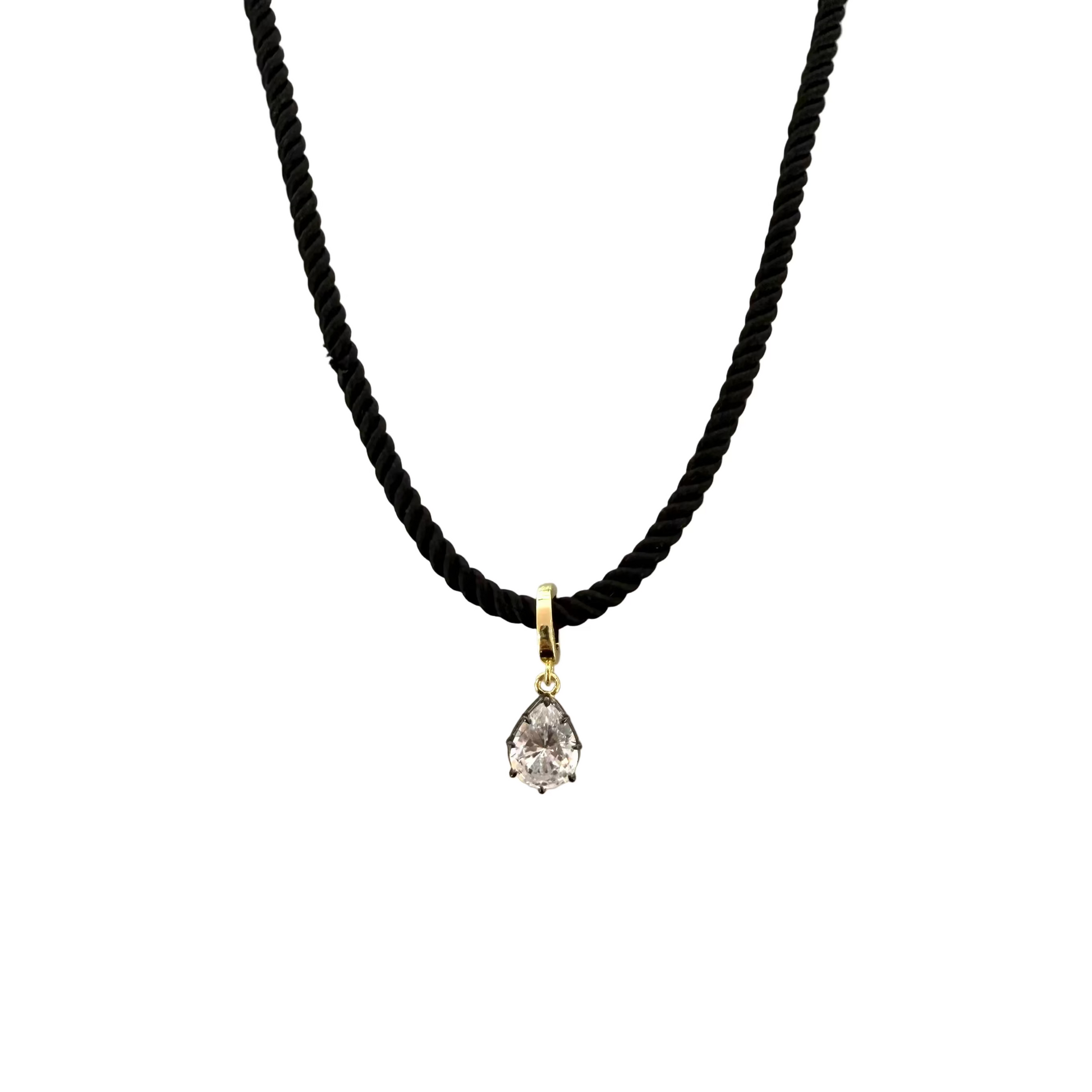 Black Rope Tear Drop Necklace