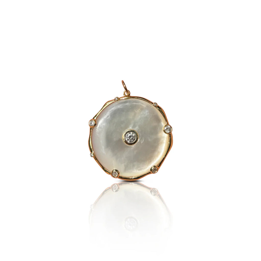 Mother of Pearl Coin Bezel Diamond Charm