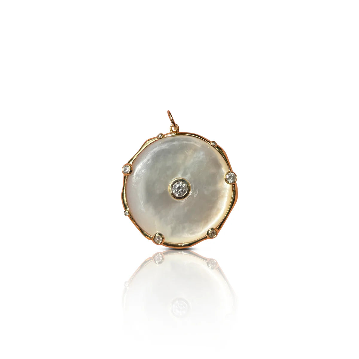 Mother of Pearl Coin Bezel Diamond Charm