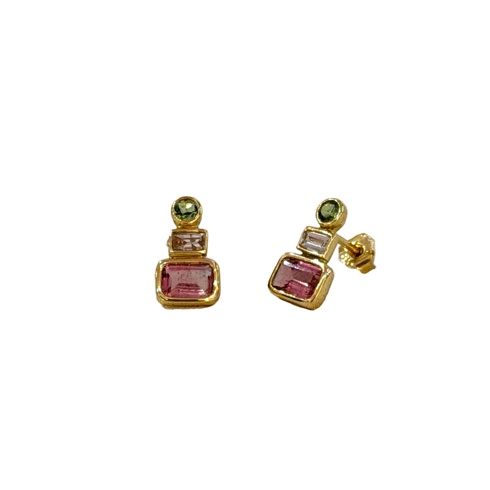 Pink and Green Tourmaline Totem Stud