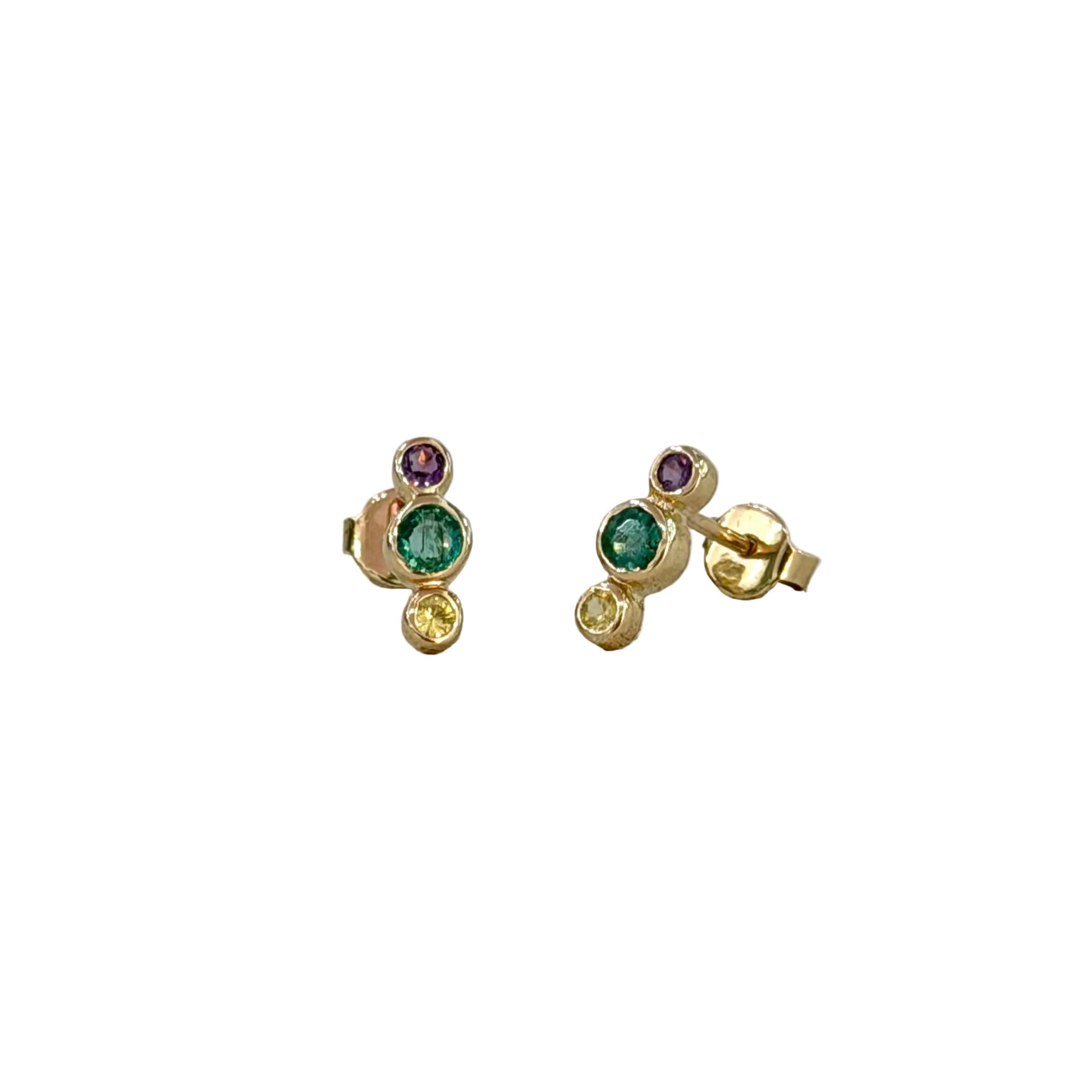 Amethyst, Emerald and Sapphire Stud