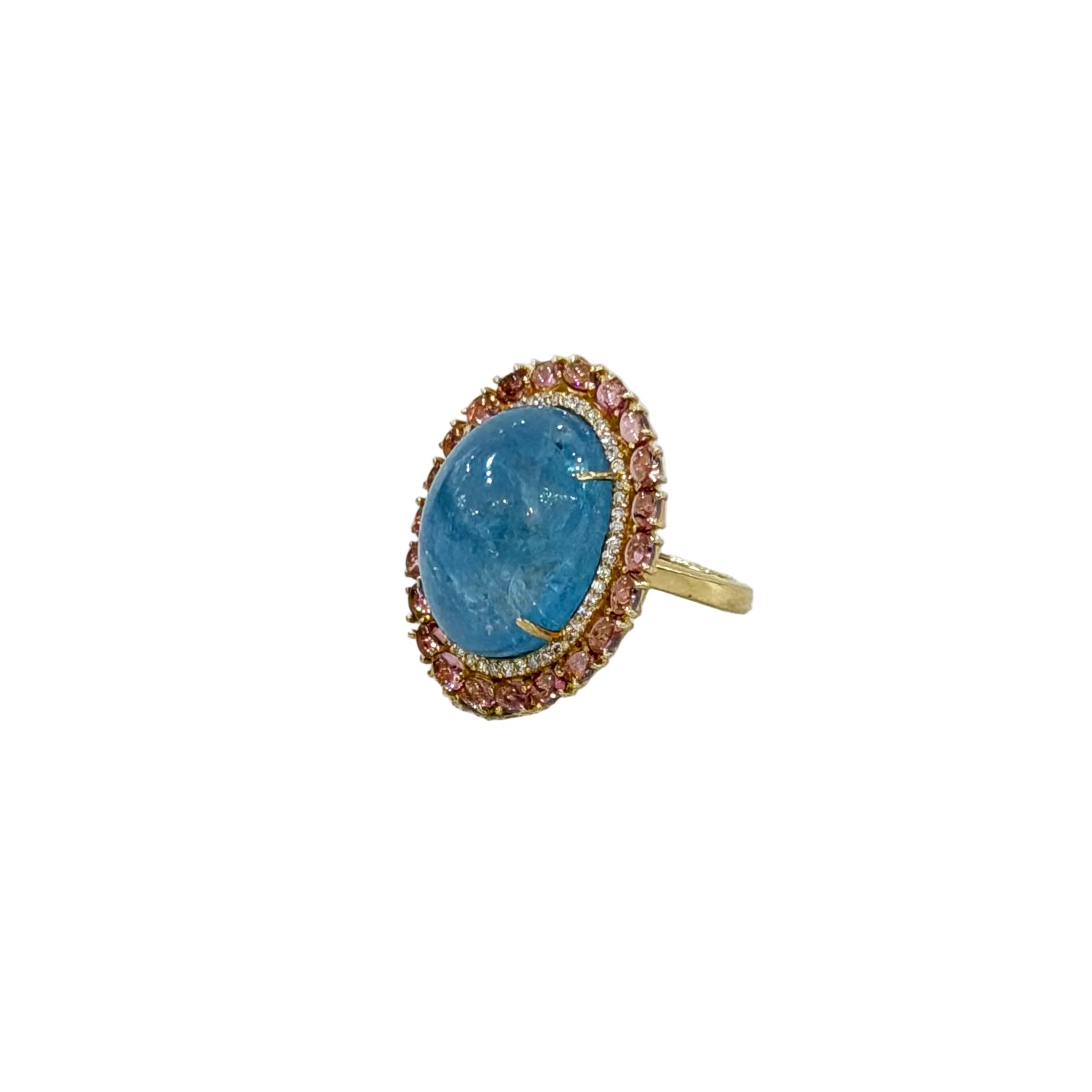 Ring with blue stone and pink gemstones 