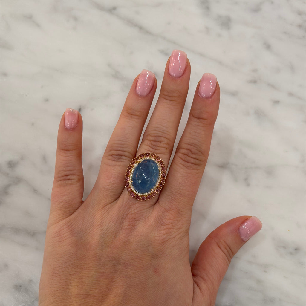 Pink Tourmaline and Aqua Ring