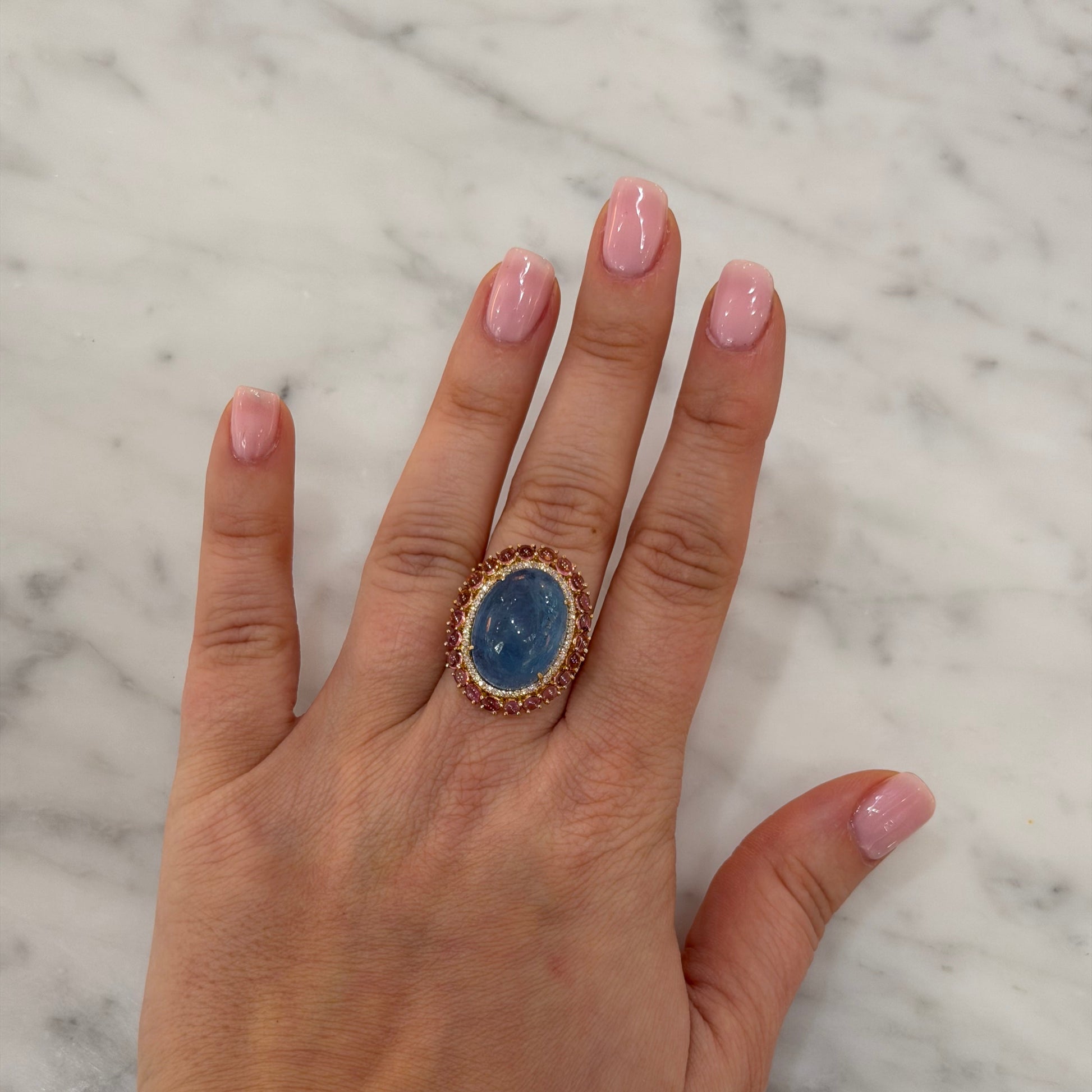 Pink Tourmaline and Aqua Ring