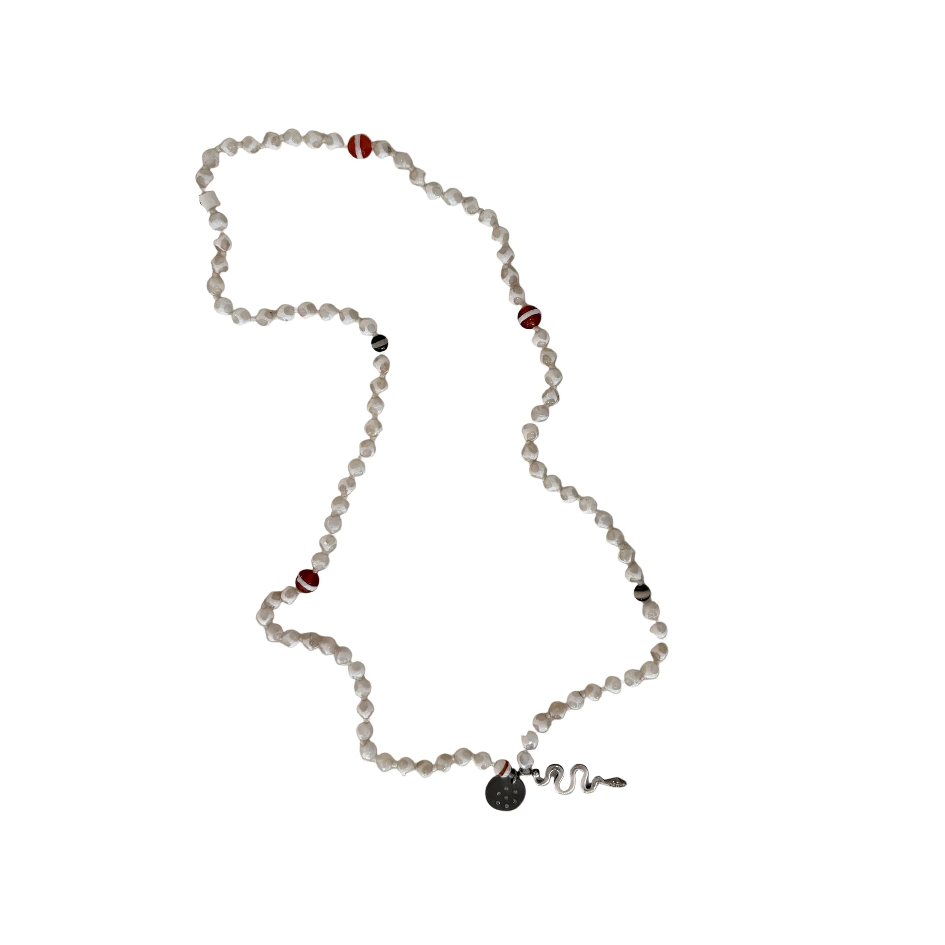White Tibetan Agate Gemstones with Snake and Flower Charms