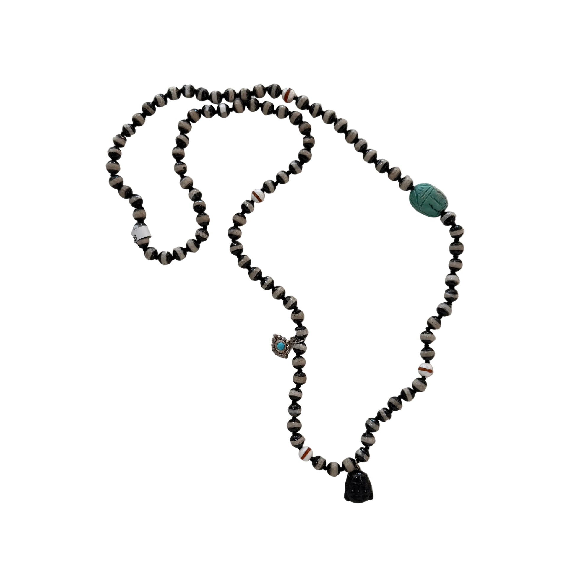 Black & White Stripe Tibetan Agate with Buddha Charm