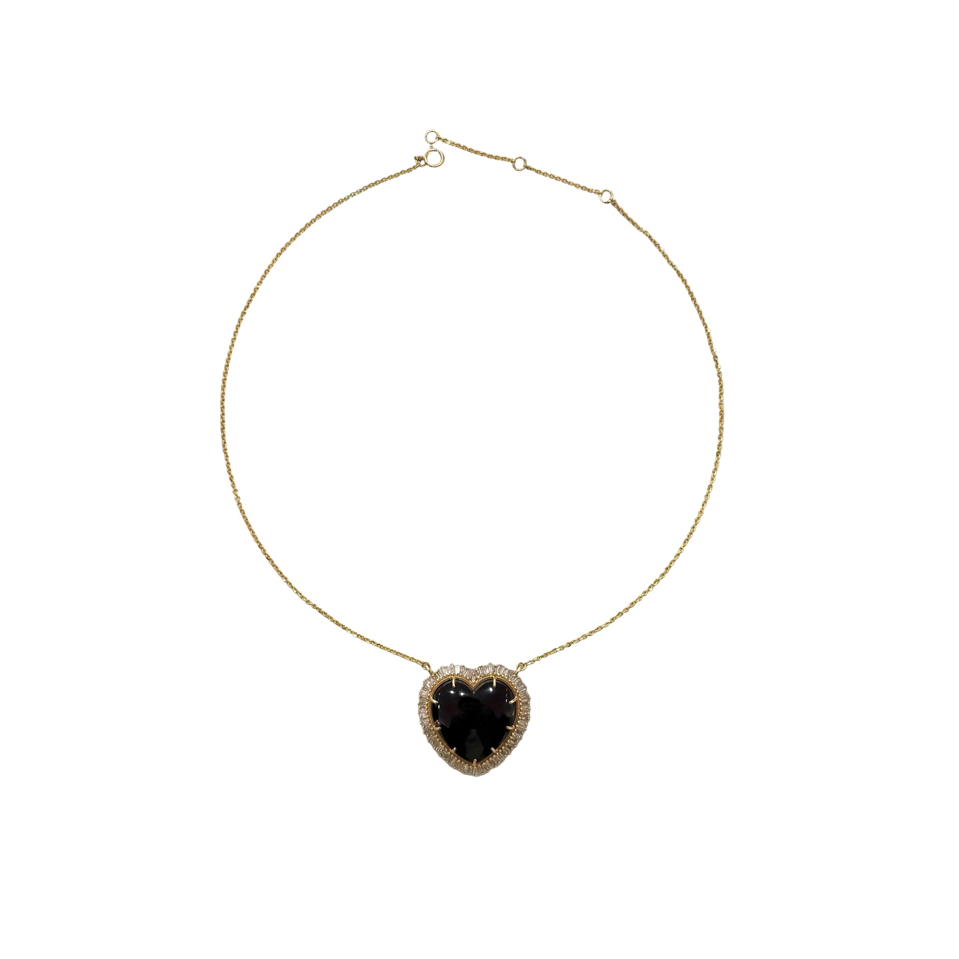 Small Black Baguette Heart Necklace