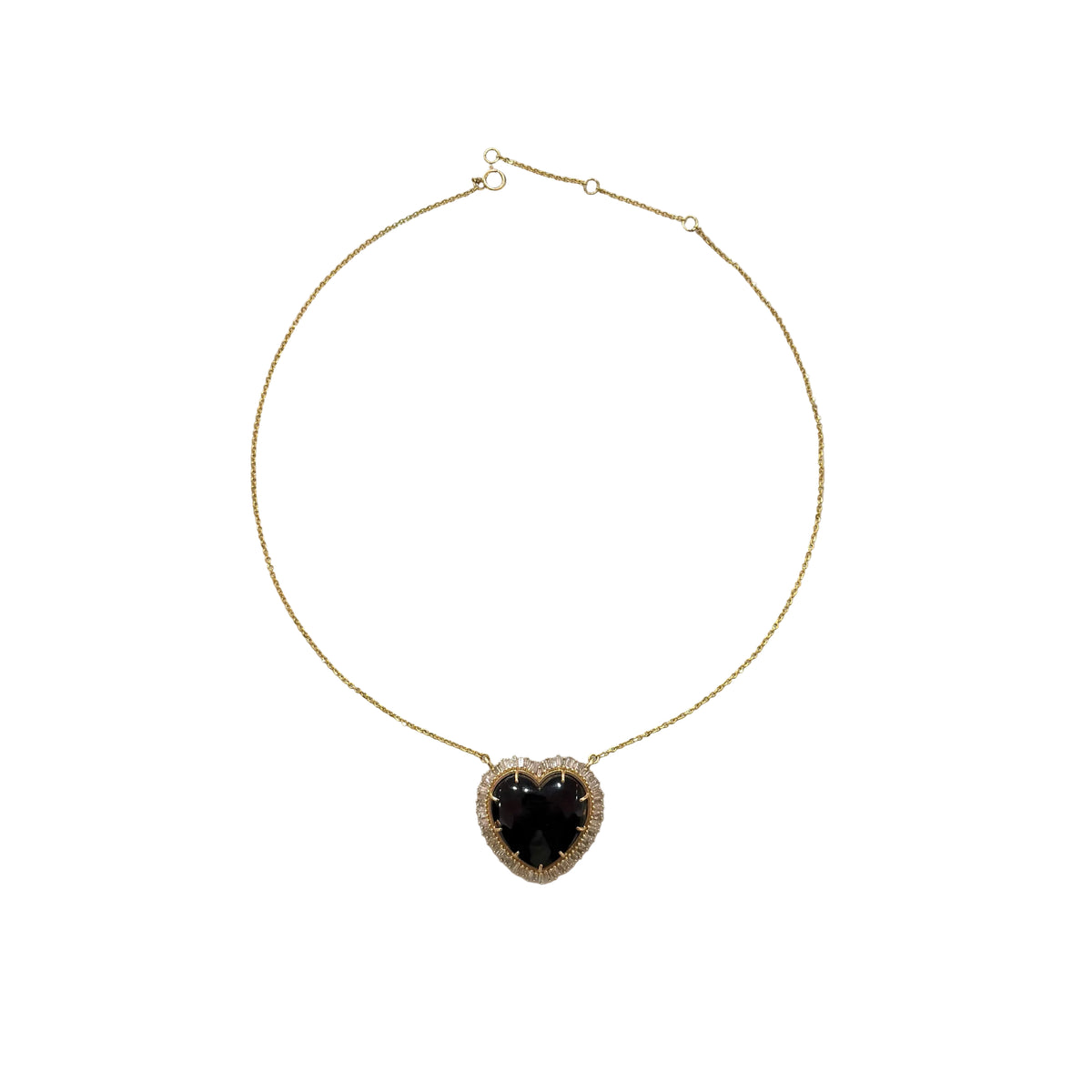 Small Black Baguette Heart Necklace