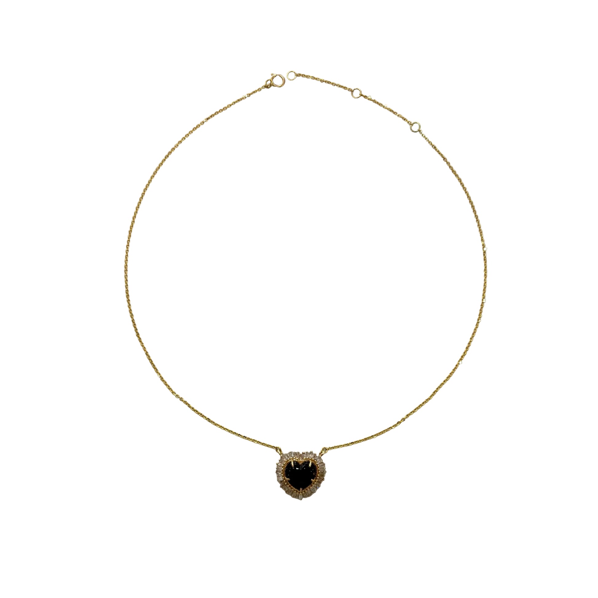 Mini Black Baguette Heart Necklace