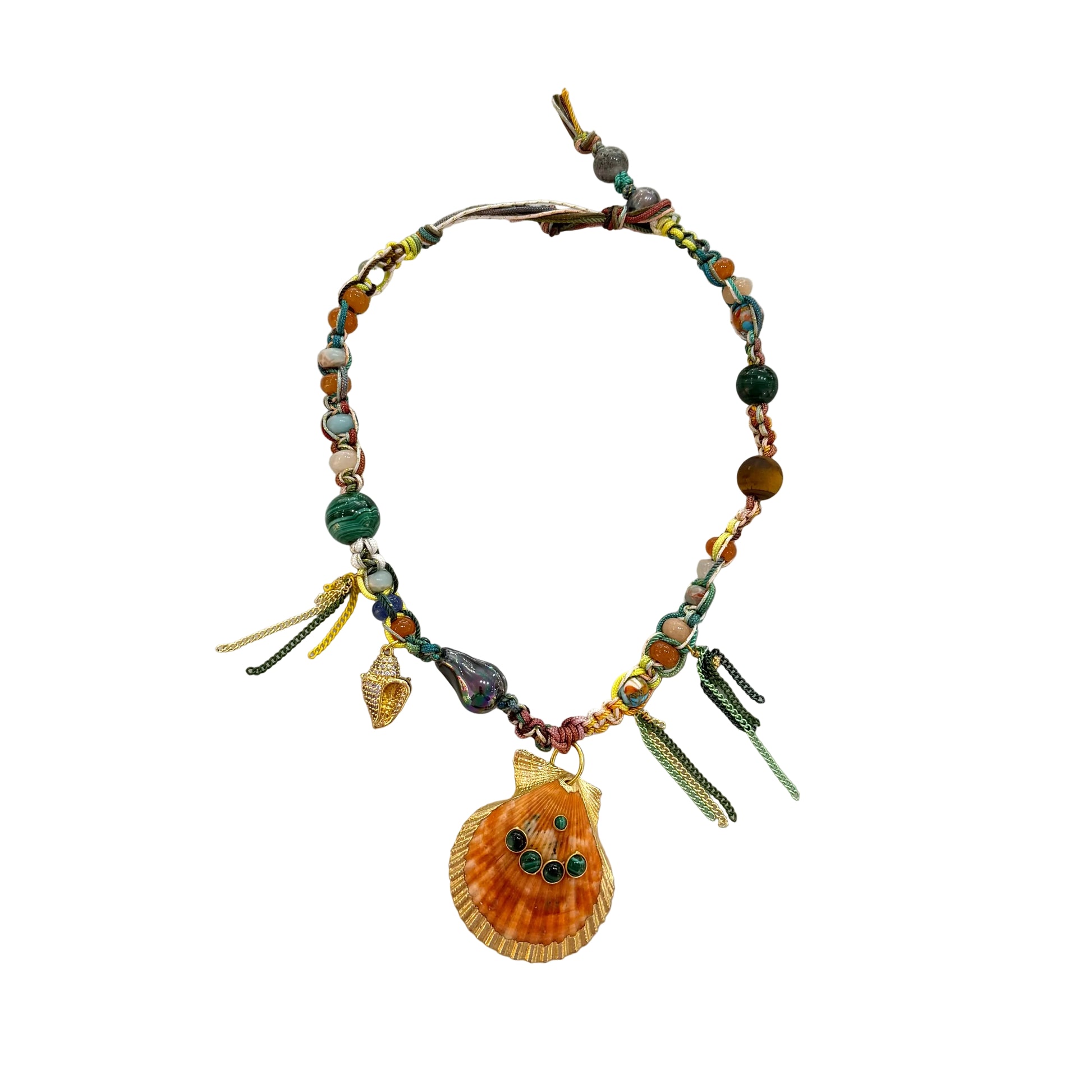 Malachite Green Goddess Seashell Necklace