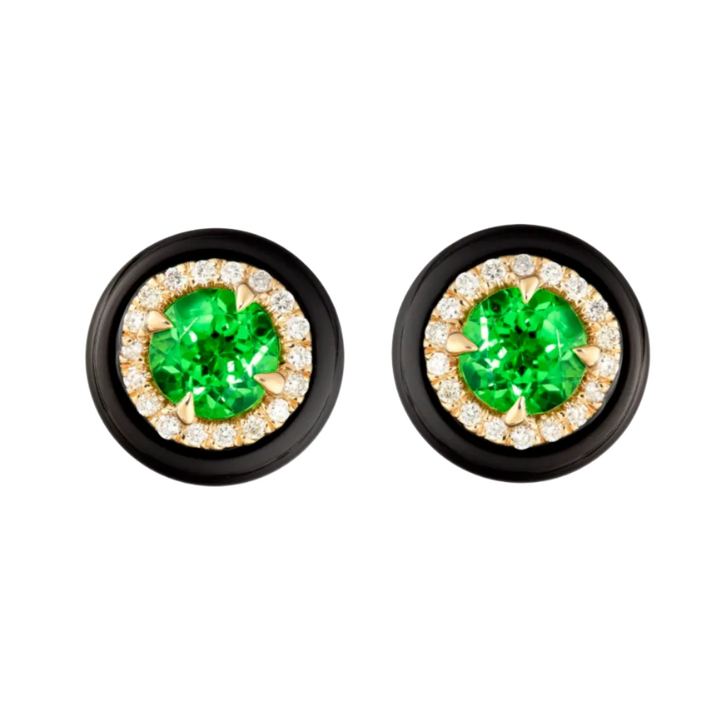 Green Tsavorite - Onyx Stud Earrings