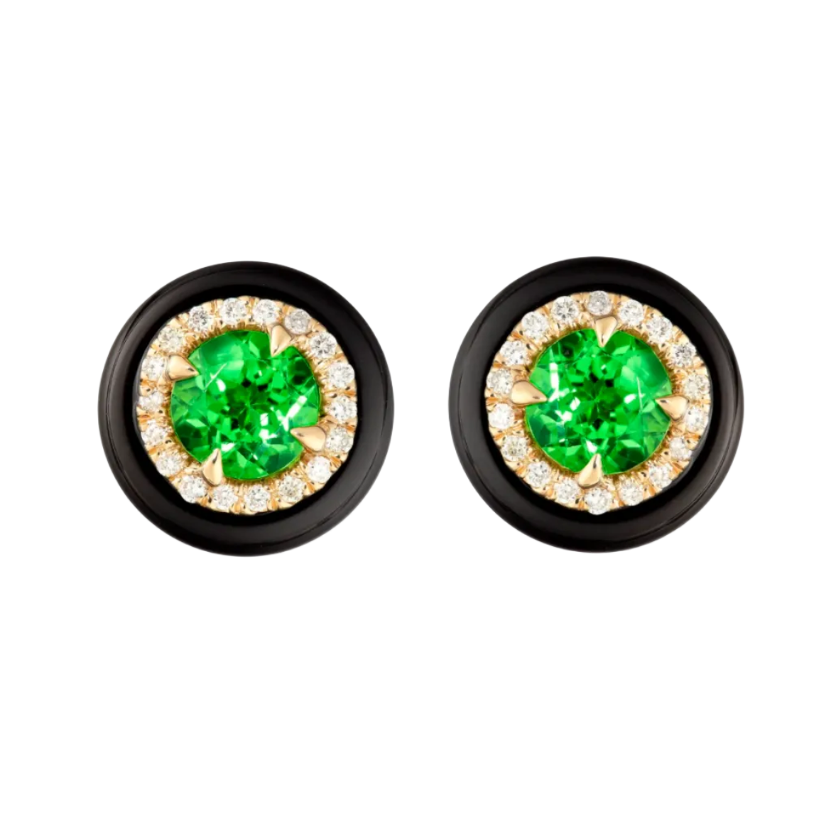 Green Tsavorite - Onyx Stud Earrings