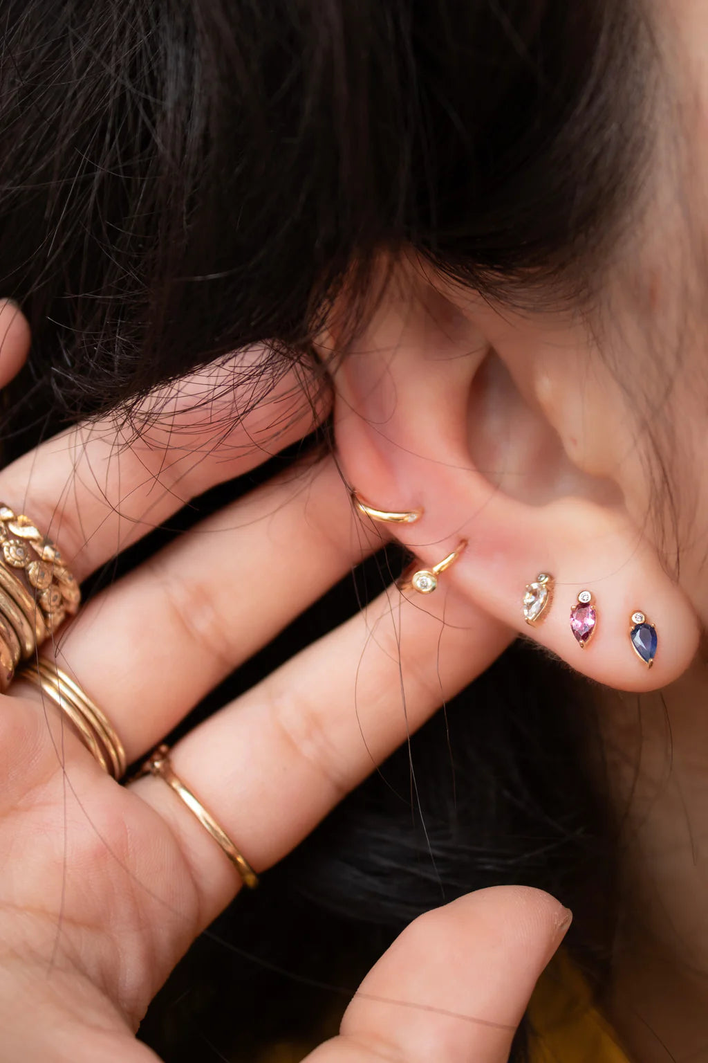 Droplet with Pink Tourmaline - Piercing Stud