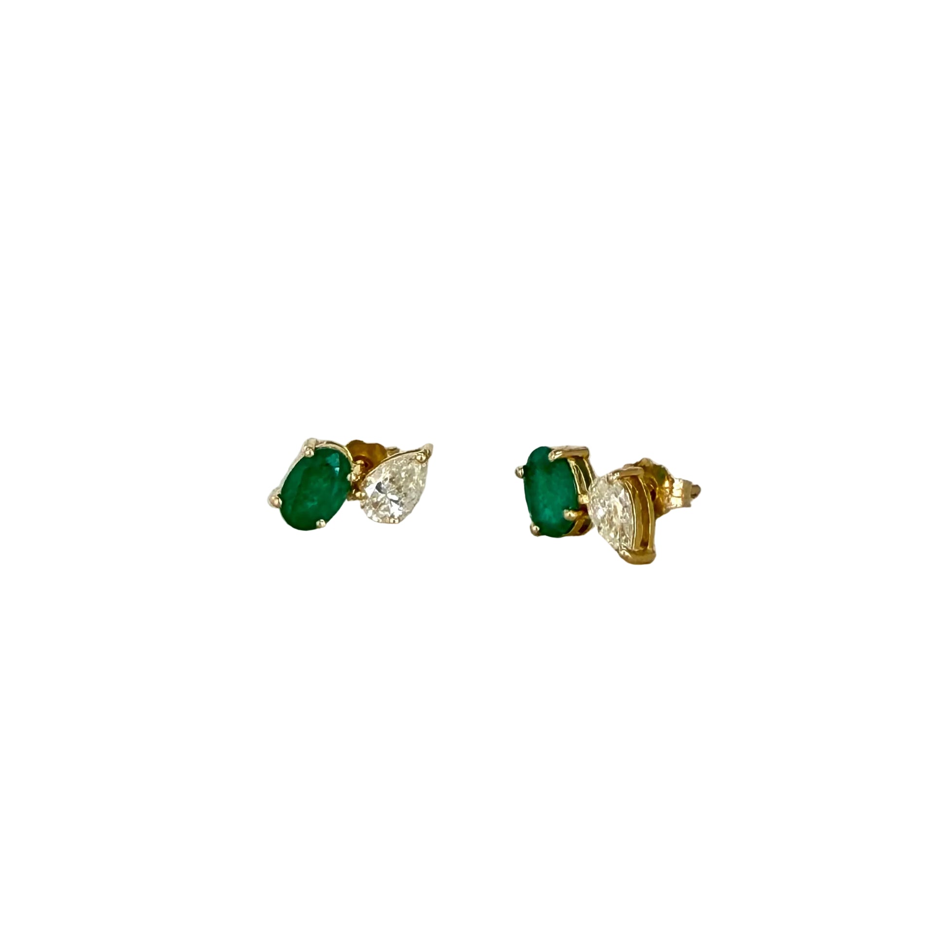 Mixed Cut Diamond and Emerald Earring - SINGLE