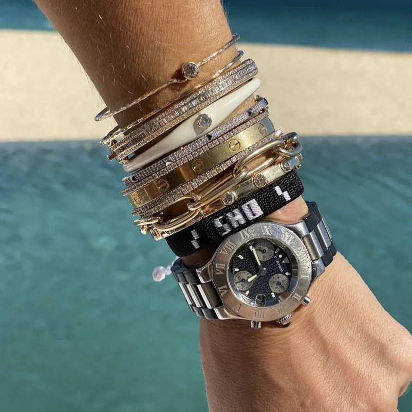 White Enamel Bezel Diamond Bracelet