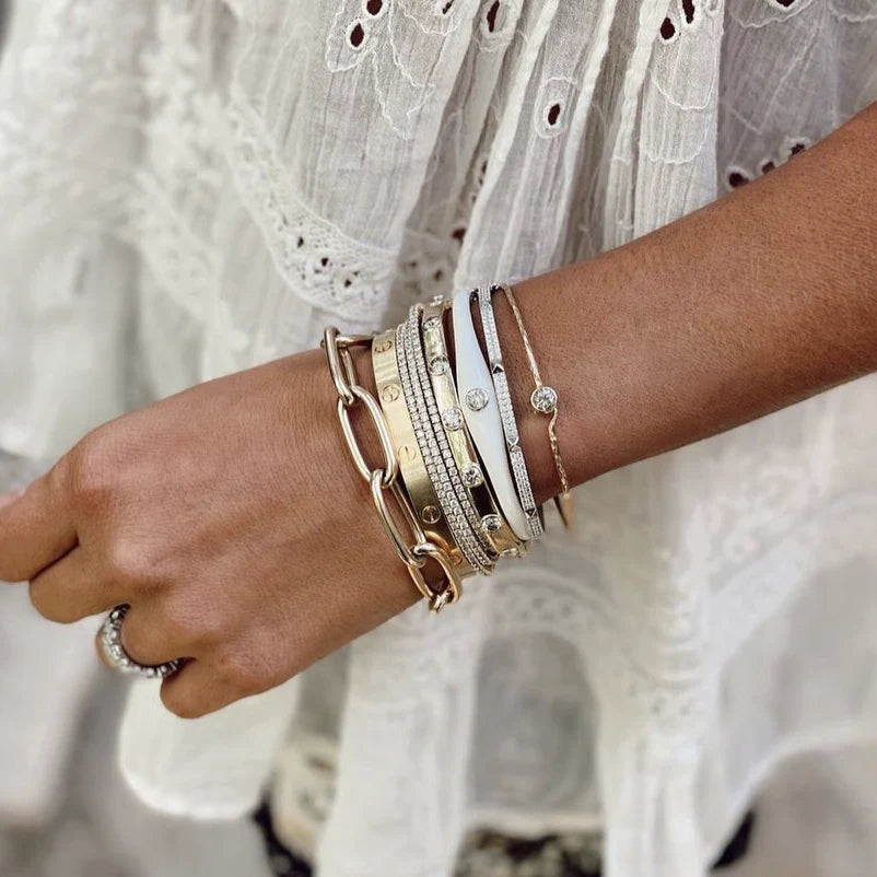 White Enamel Bezel Diamond Bracelet