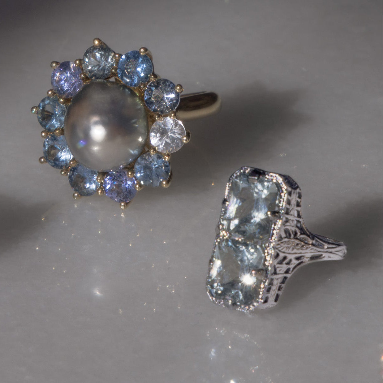 Art Deco Filigree Aquamarine Ring