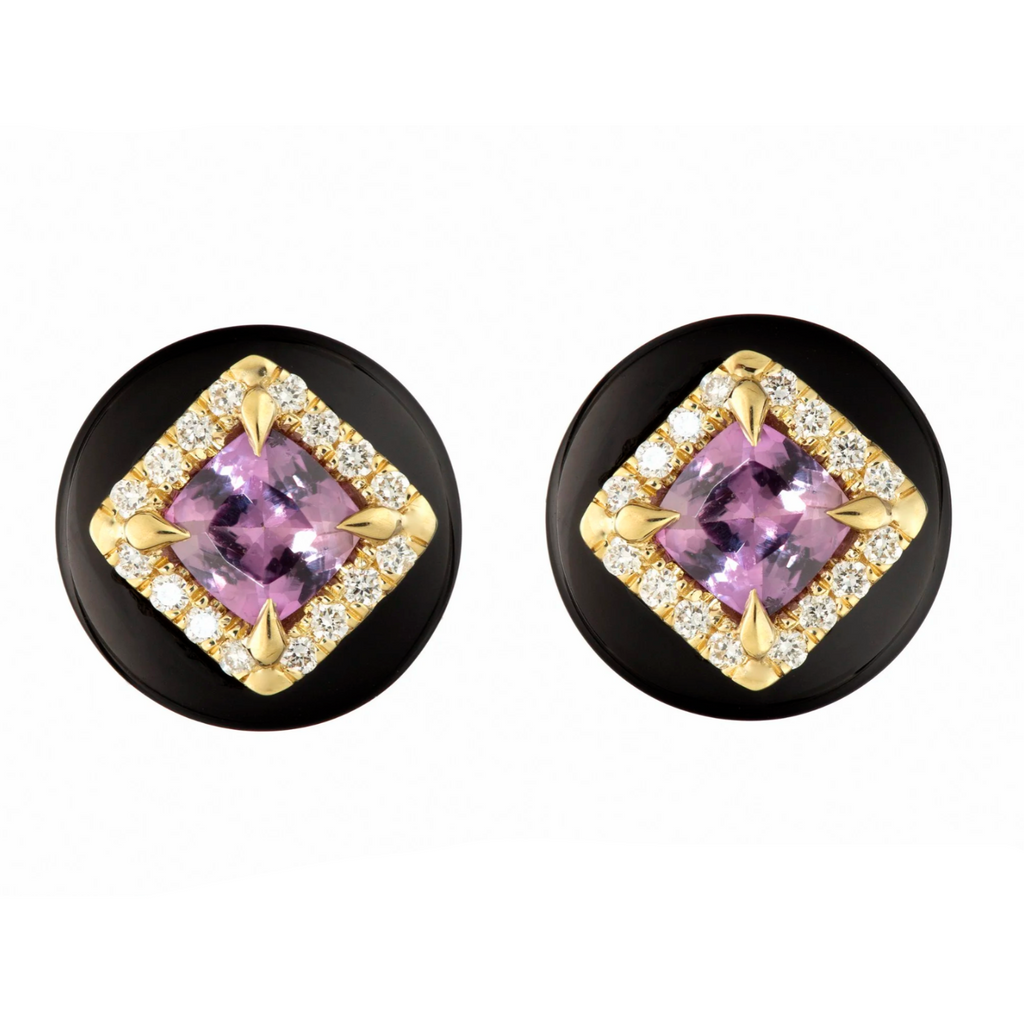 Pink Sapphire - Onyx Stud Earrings