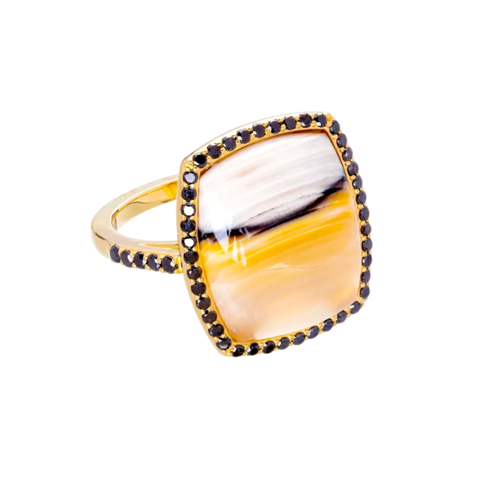 Agate and Black Diamond Ring