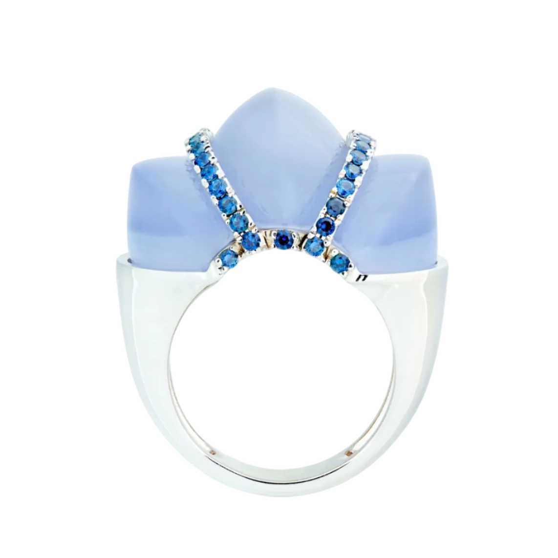 Blue Chalcedony Crown Ring