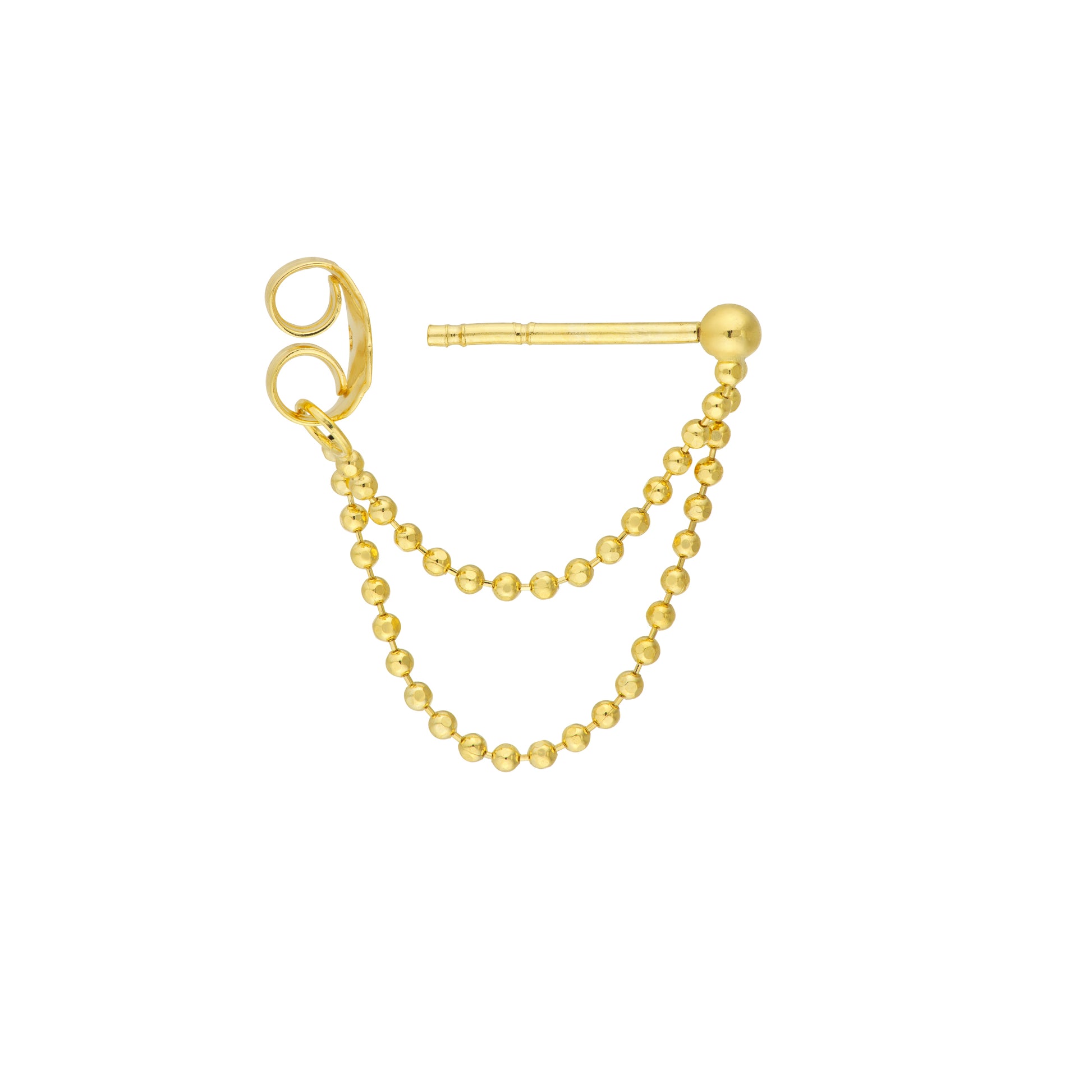 Diamond-Cut Bead Chain Duo Huggie Earrings - Pair