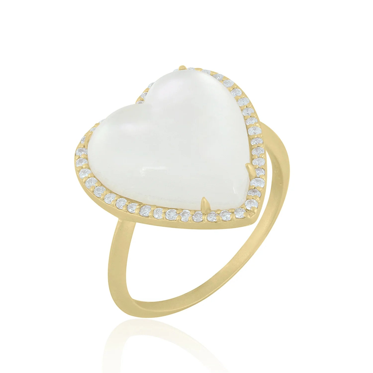 MOP Heart RIng with Diamond Border