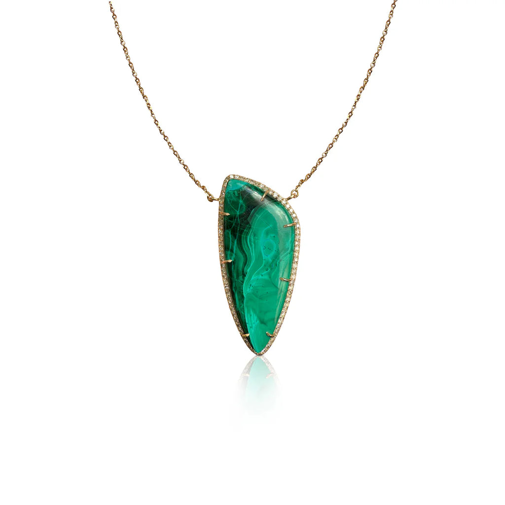 Chrysocolla Elongated Teardrop Diamond Necklace