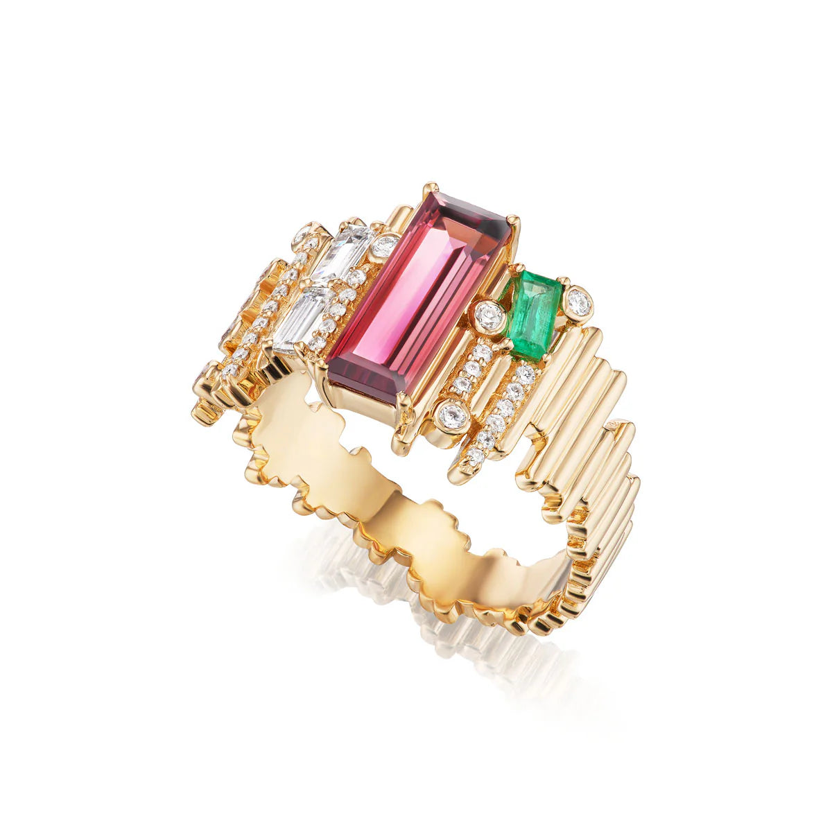 Ethereal Tourmaline, Diamond & Emerald Ring