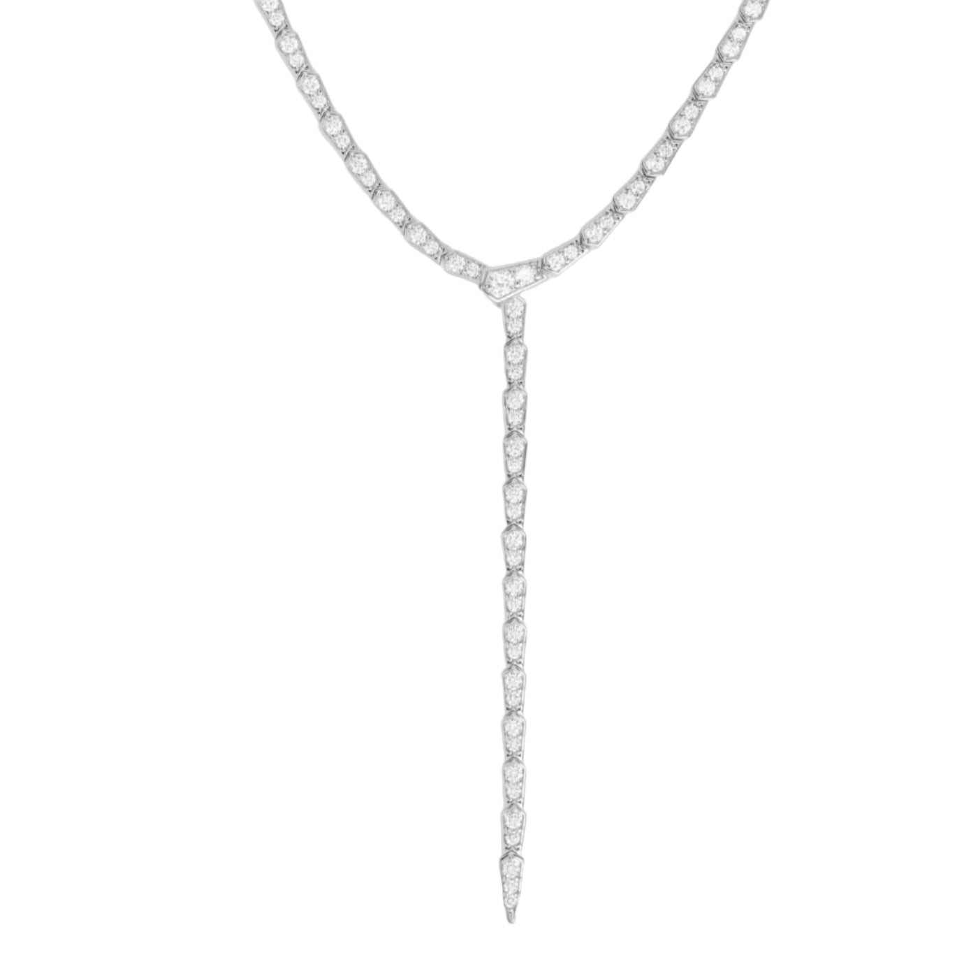Silver Pave Serpent Lariat Necklace 18"