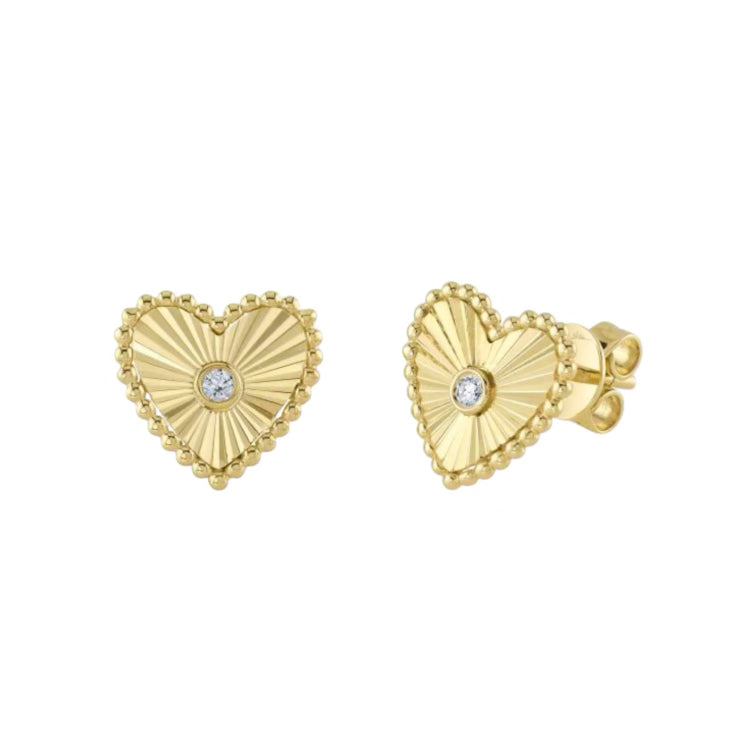 Diamond Bezel Heart Stud Earrings