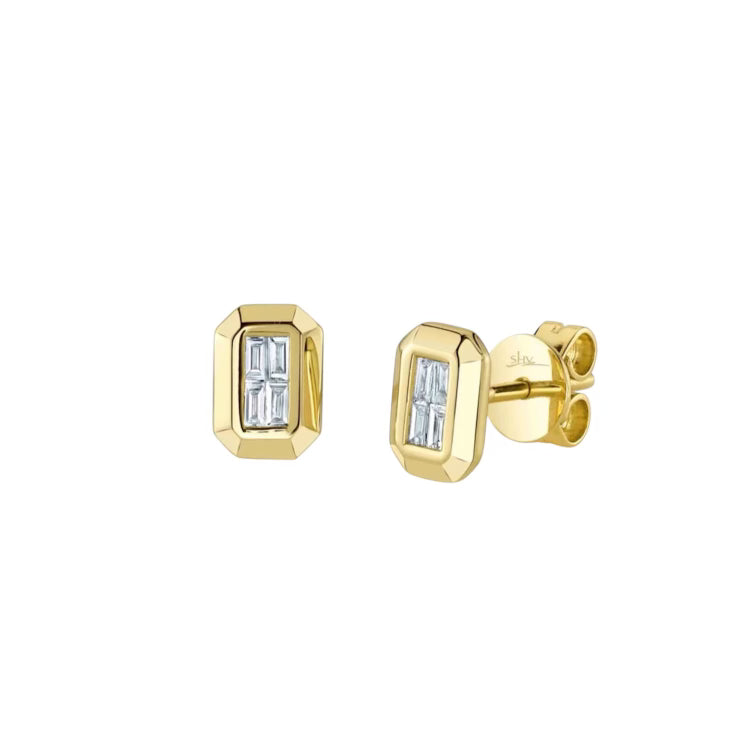 Diamond Baguette Geo Cut Stud Earrings