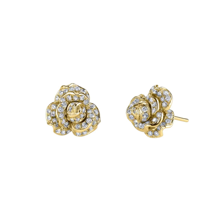 Rose Pave White Diamond Stud Earrings