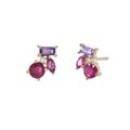 Mixed Cut Ruby, Pink Sapphire, & Amethyst Studs