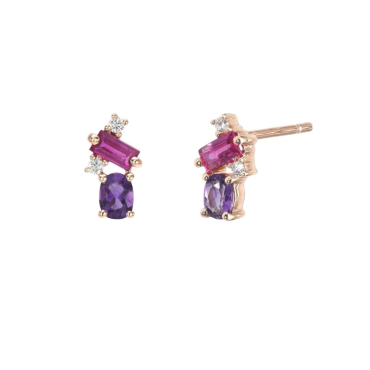 Mixed Cut Amethyst & Pink Sapphire Colored Studs