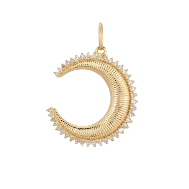 Textured Diamond Moon Charm