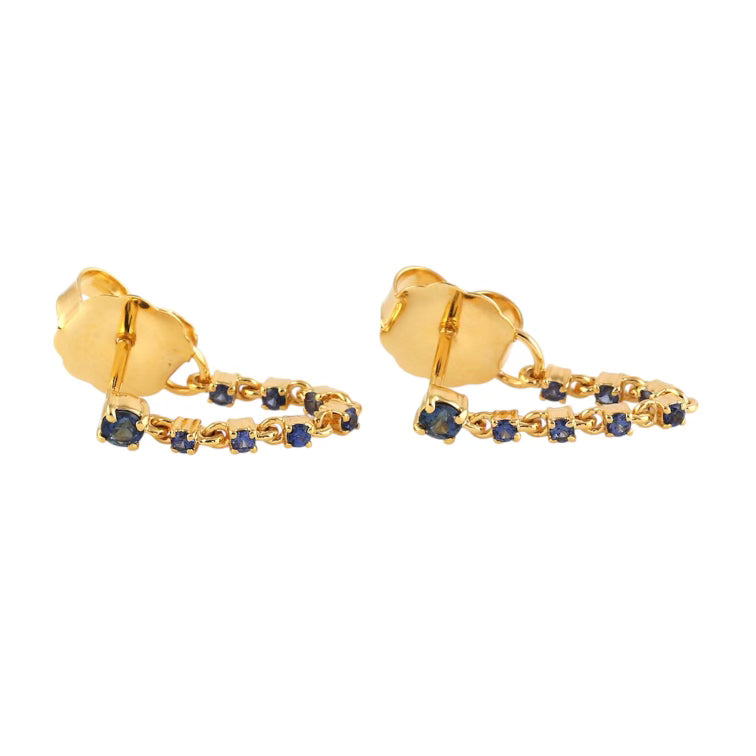 14K YG Blue Sapphire Chain Earrings