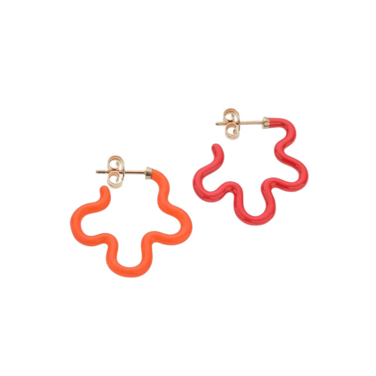 Orange Flower Hoop Earrings