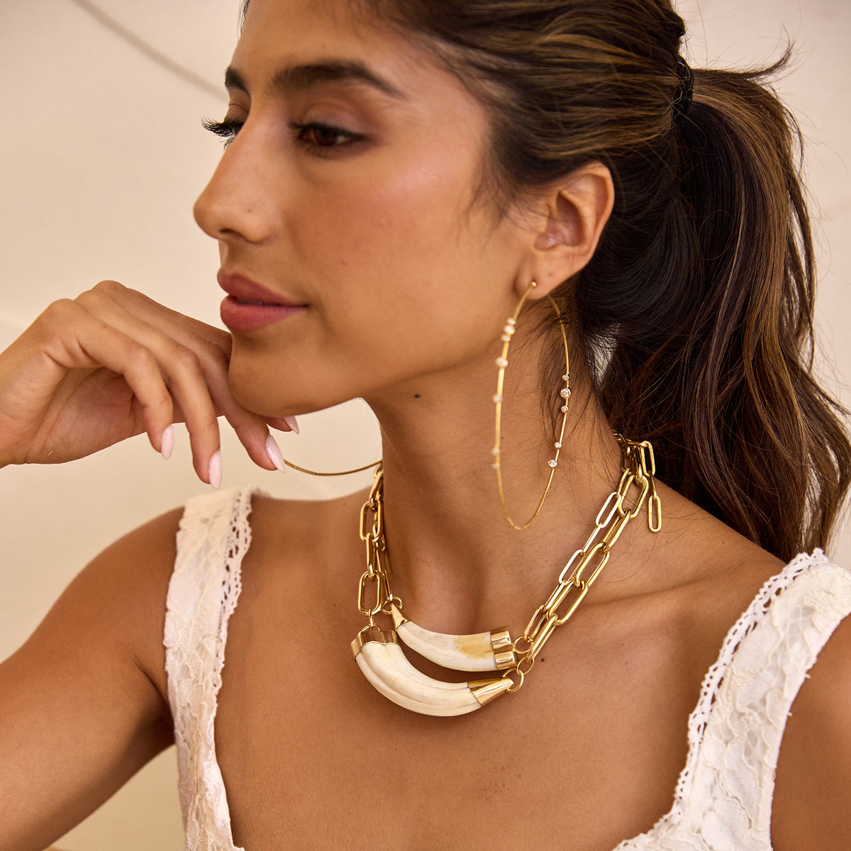 Paperclip Chain Tusk Necklace