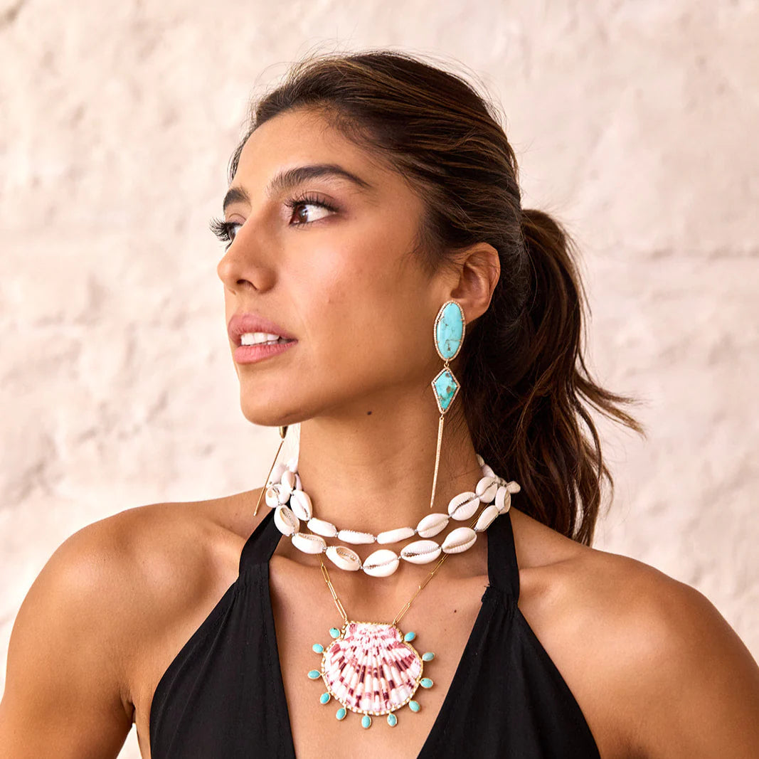 Turquoise Double Drop Earrings with Spike