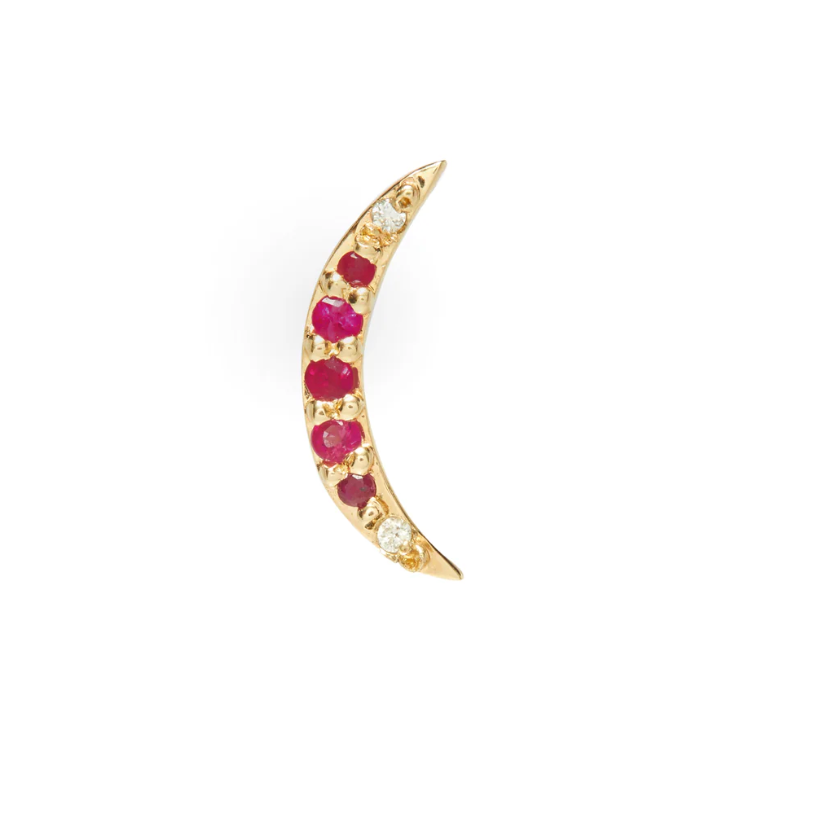 Crescent Stud Ruby/Emerald
