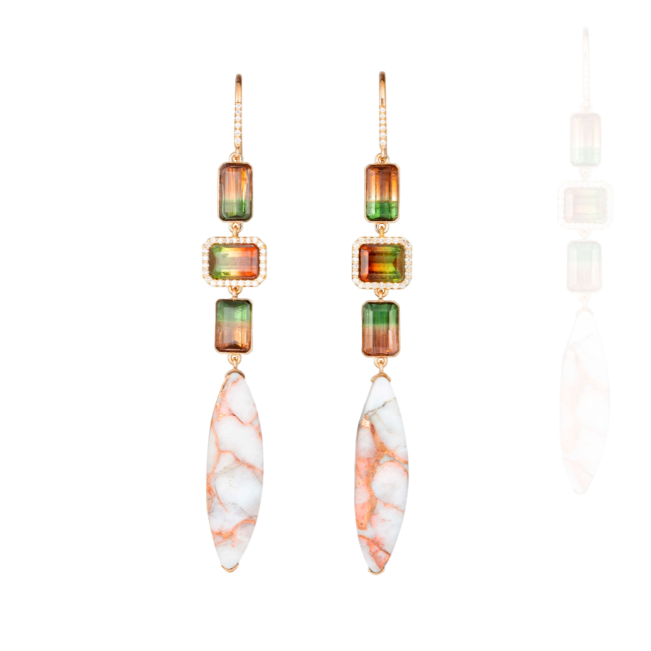 Quartz Drop Earrings With Watermelon Tourmalines