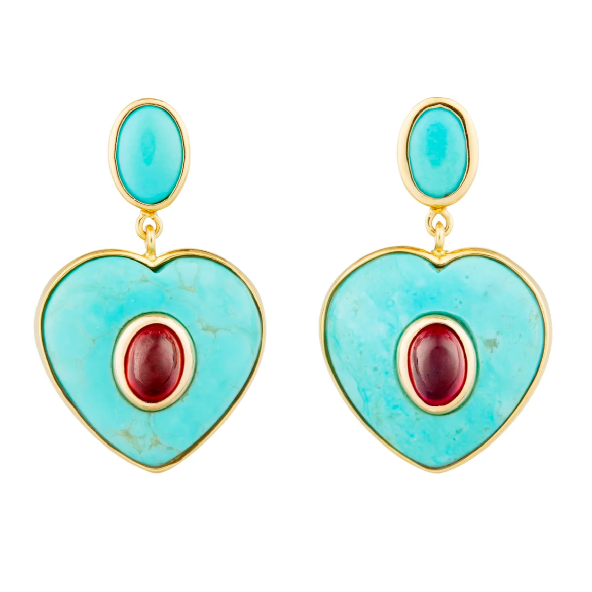 Turquoise Heart Earrings With Ruby