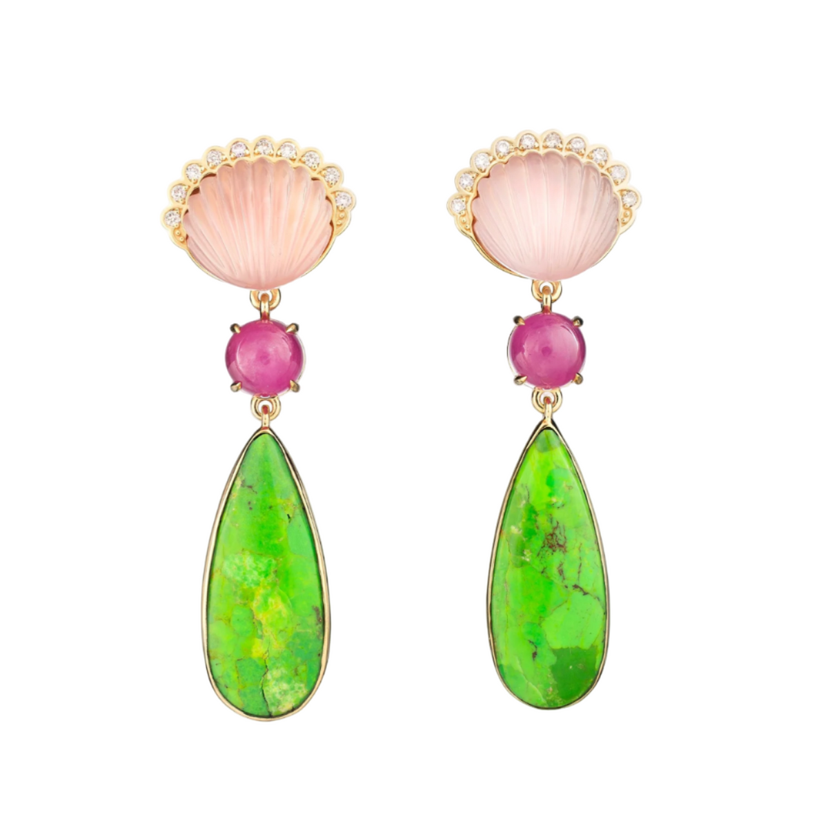 Rock Crystal Shell Dangle Earrings