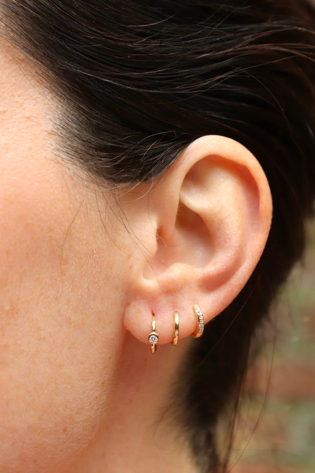 SINGLE Mini Gold Bezel Diamond Hinge Hoop